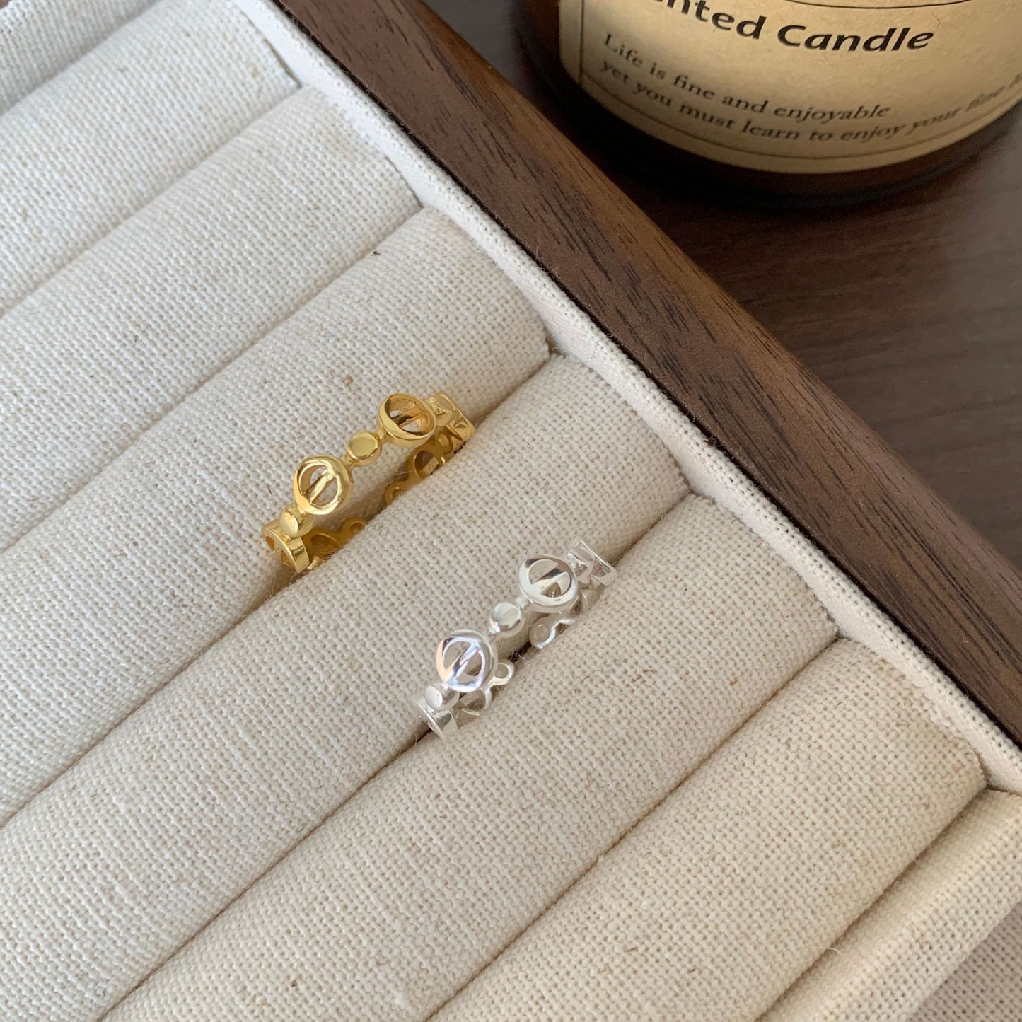 Minimalist Geometric Heart-Shaped 925 Sterling Silver Ring with Beaded Detail for Women