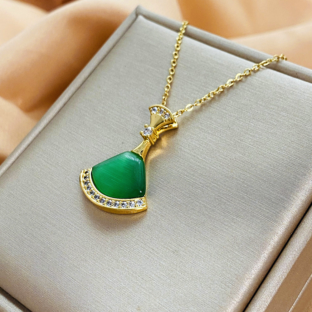 Collana Minimalista da Donna in Acciaio al Titanio a Goccia con Finitura Elettroplaccata e Catena a Maglie O