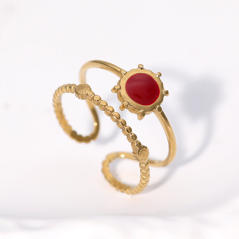 Anello regolabile geometrico minimalista da donna in acciaio inossidabile con finitura smaltata