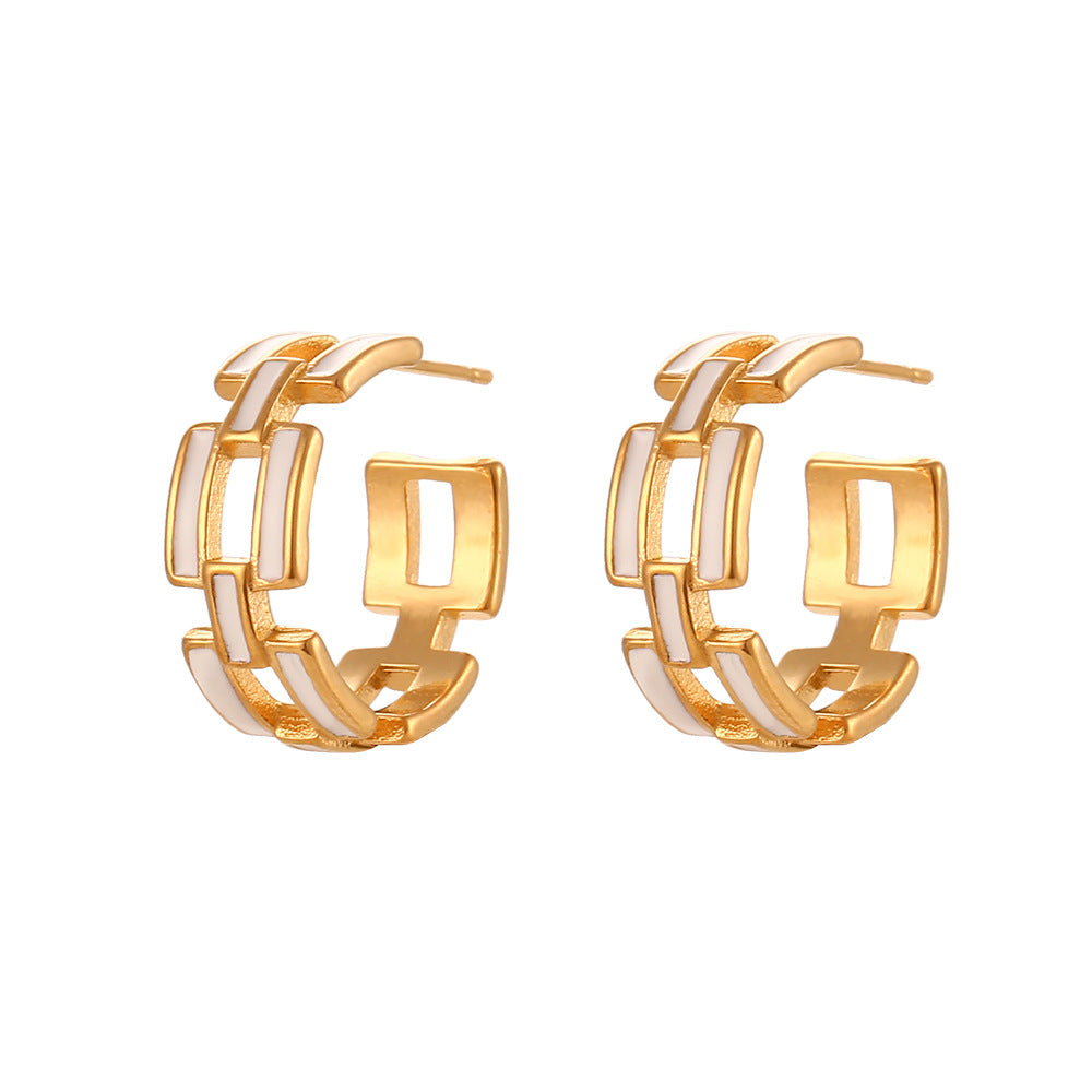 Orecchini da donna smaltati geometrici vintage minimalisti con traforo in acciaio inossidabile placcato oro 18K