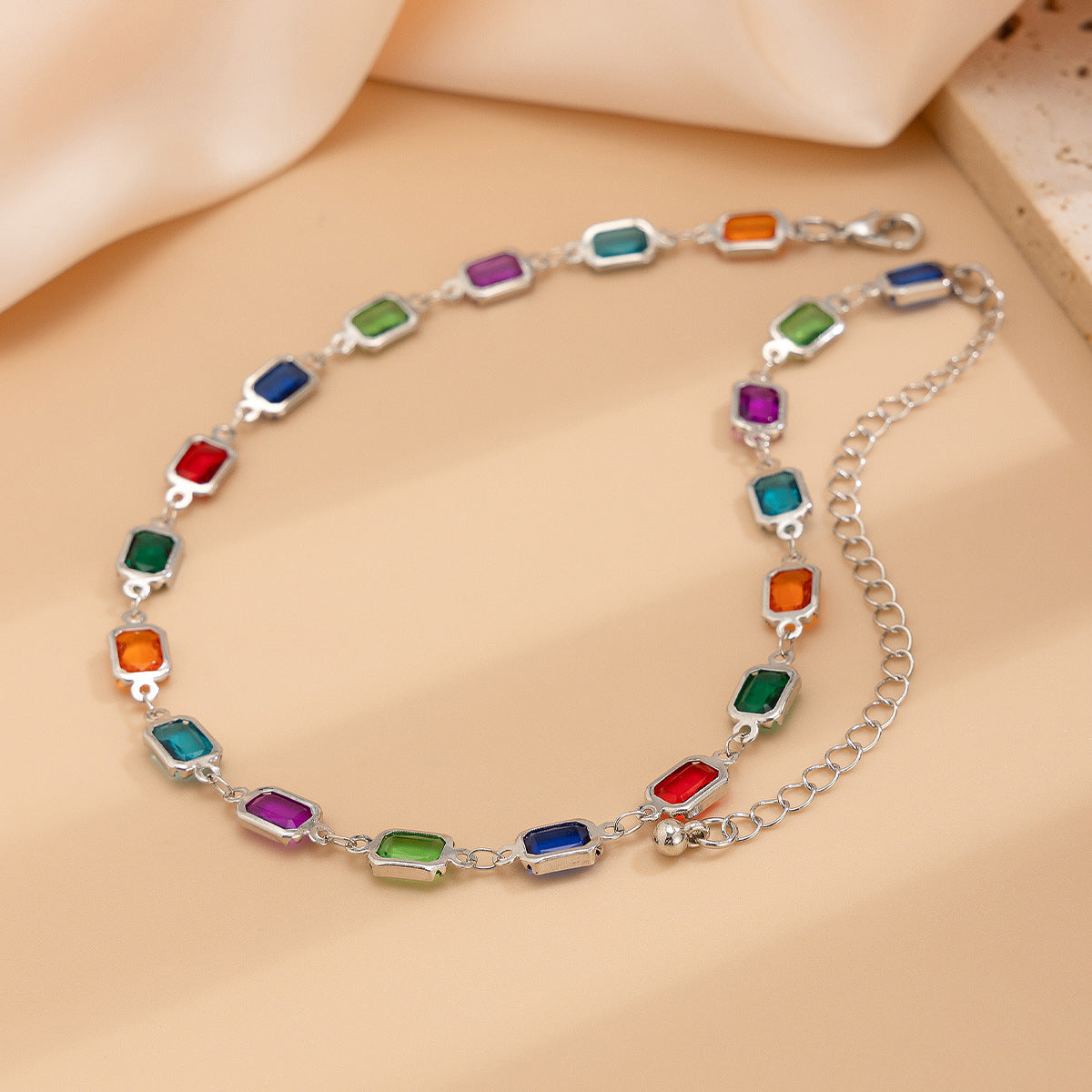 Elegant Geometric Crystal Rhinestone Pendant Necklace Plated Cable Chain for Women