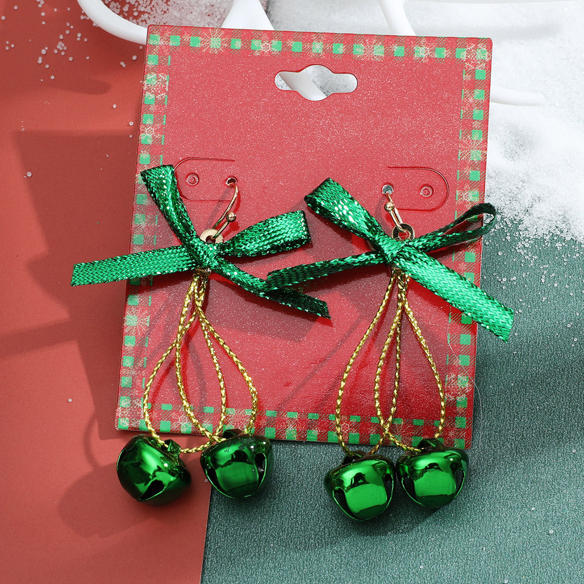 Pendientes de Navidad geométricos estilo Ins para mujer con esmalte de copo de nieve, reno y cascabel.