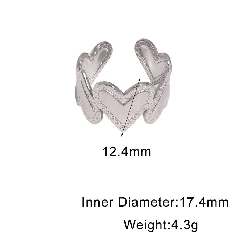 Minimalist Sweet Heart Shaped Plated Stainless Steel Open Ring for Women