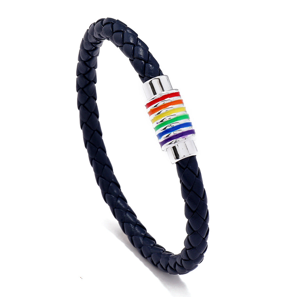 Vintage Minimalist Geometric Plated Leather Bracelet with Magnetic Clasp Unisex