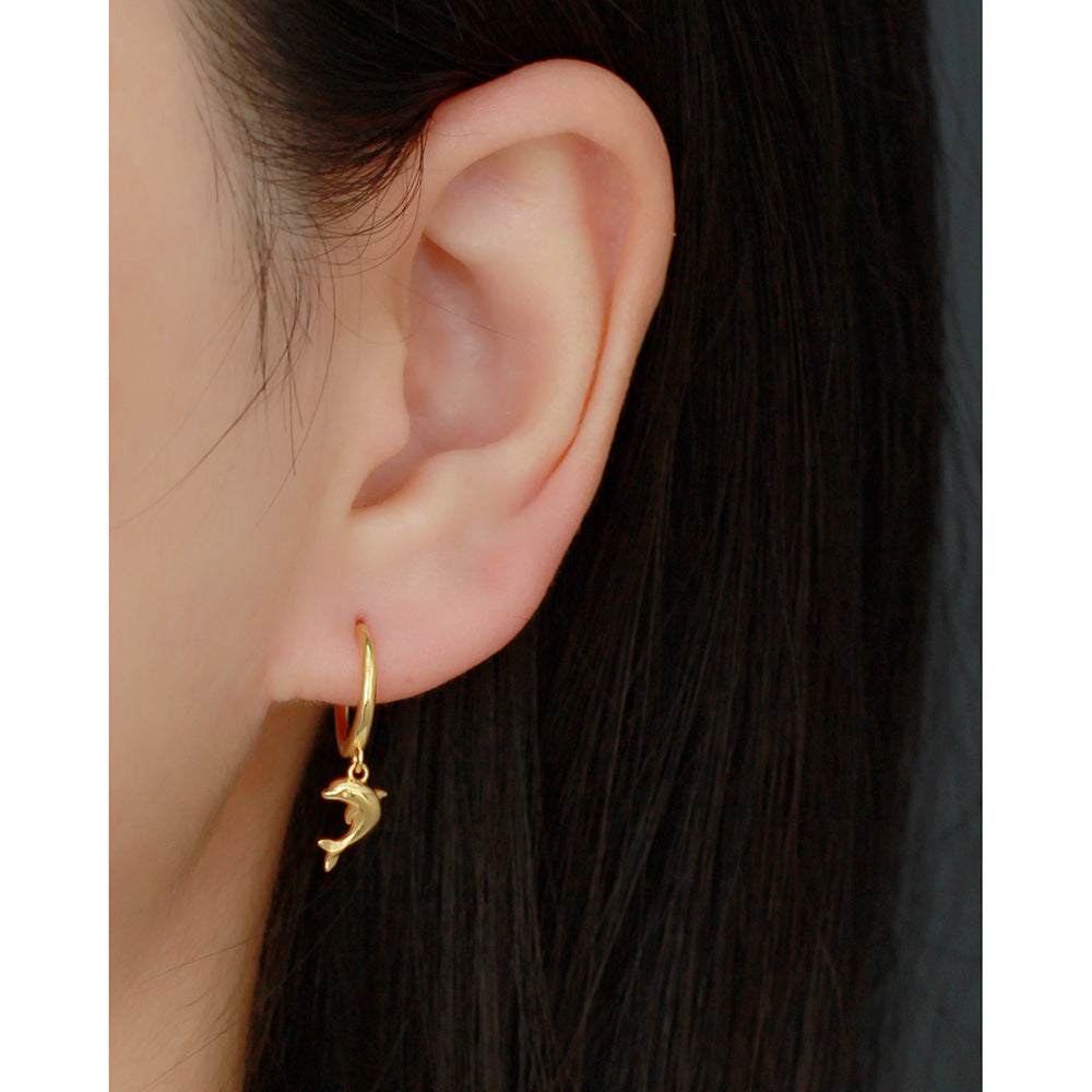 Orecchini a perno da donna in argento sterling con delfino, lucidi, a forma di animale, gioielli di tendenza, accessori in argento S925