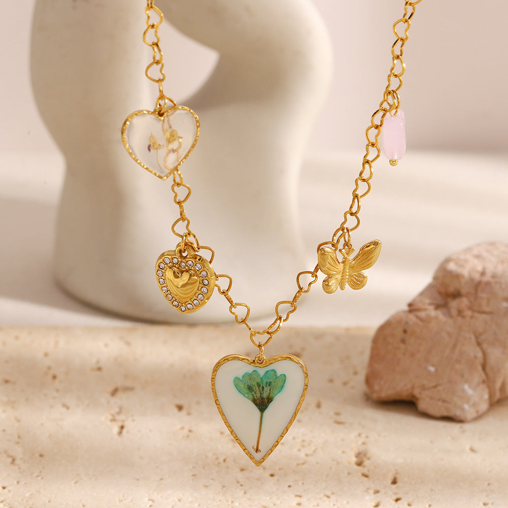 Fashionable Heart-Shaped Stainless Steel Pendant Necklace with 18K Gold Plating for Women