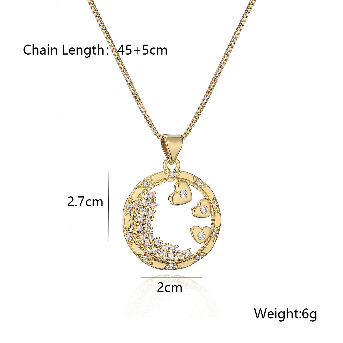 Minimalist Geometric Star and Heart Pendant Necklace with Hollow-Out Design, Copper Base Plated in 18K Gold, Zircon Inlay
