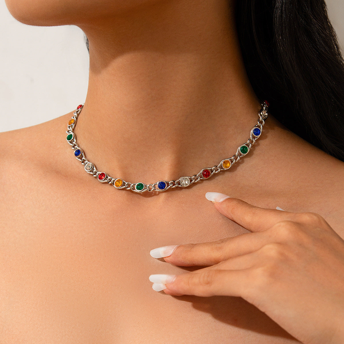 Sweet Geometric Rhinestone Inlaid Alloy Plated Necklace for Women