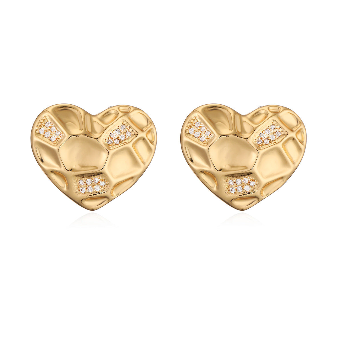 Orecchini a Cuore Minimalisti in Rame Placcato Oro 18K con Zirconi Micro-Incastonati da Donna