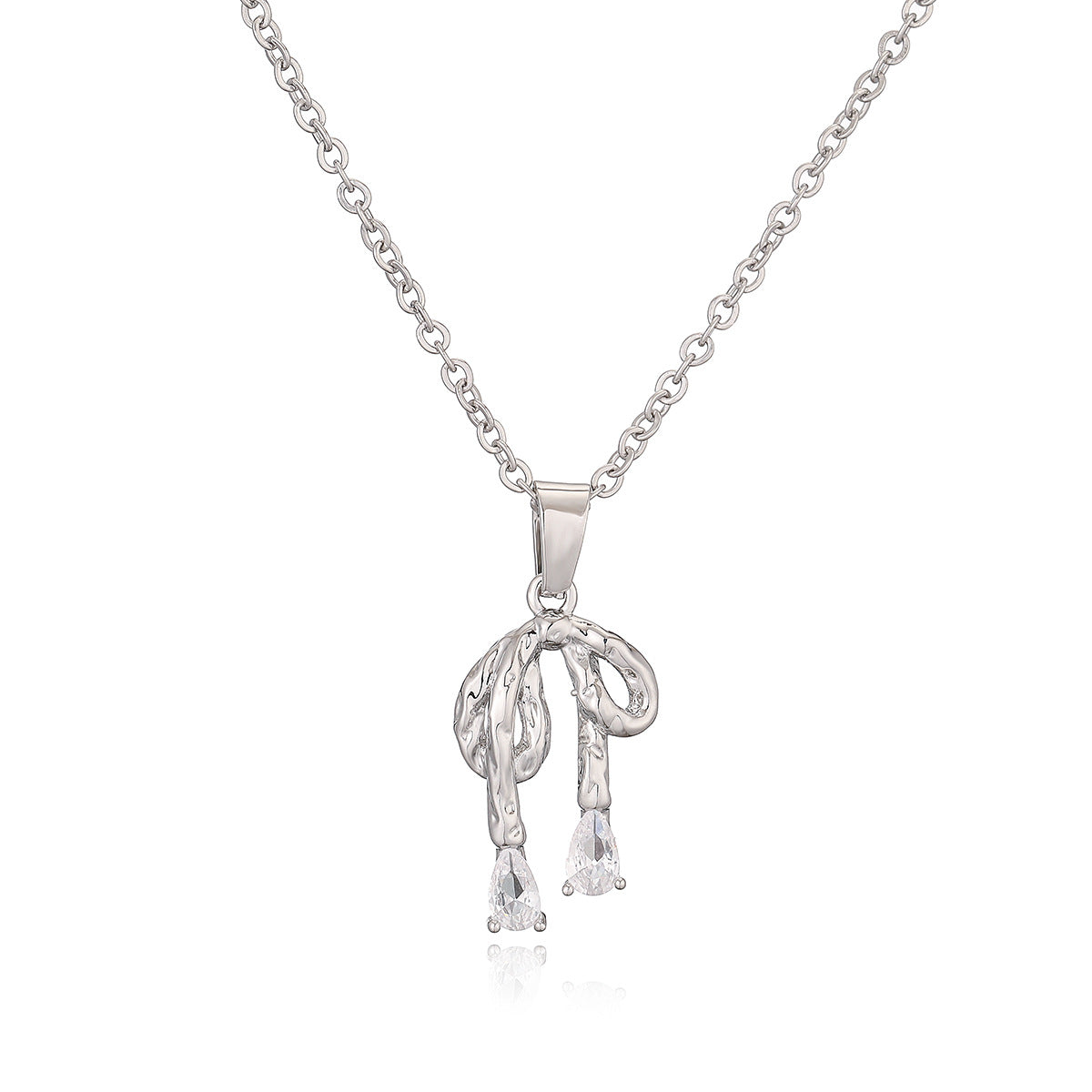 Collana pendente a fiocco minimalista in rame placcato oro 18 carati con zirconi, da donna