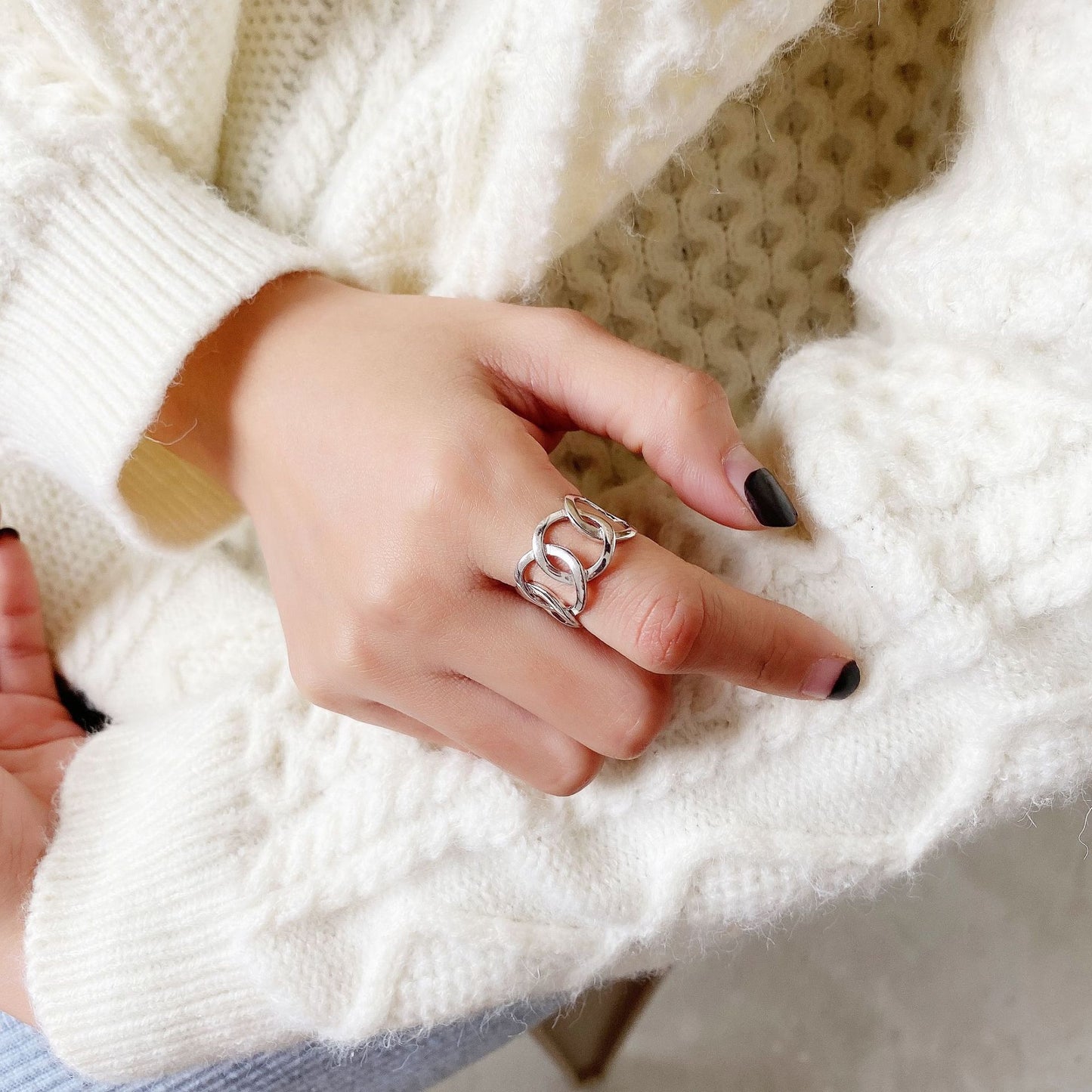 925 Sterling Silver Geometric Round Polished Open Ring