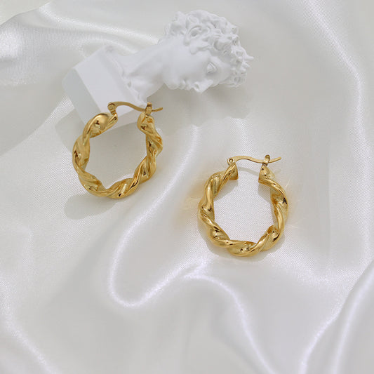 Minimalist Geometric Twist Hoop Earrings Stainless Steel 18K Gold Plated Fashion Jewelry for Women