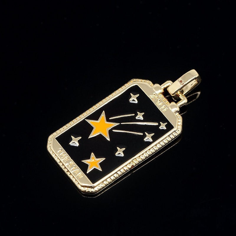 Vintage Tarot Card Pendant Necklace in Copper with Gold Plating and Enamel Finish on Box Chain for Women