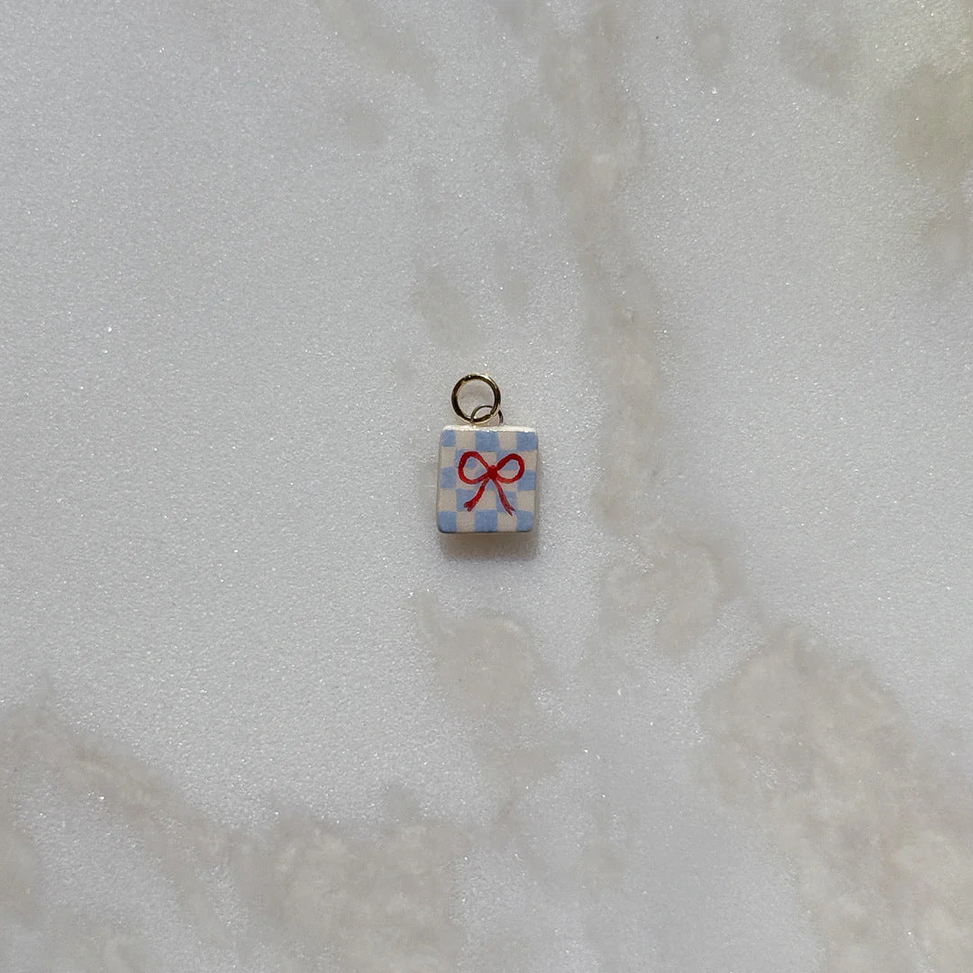 Casual Stainless Steel Geometric Flower Bow Drip Oil Plated Necklace with Cherry Strawberry Pattern