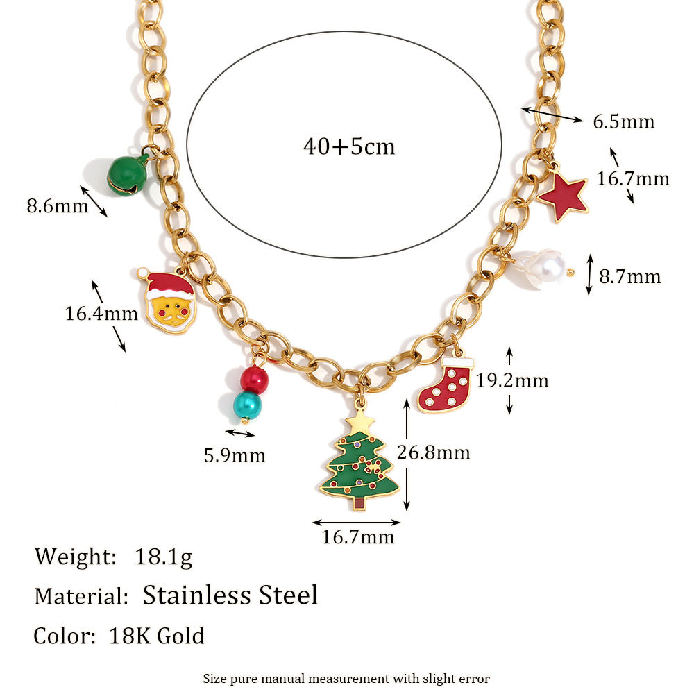 Collana con Ciondolo Albero di Natale Carino Cartone Animato da Donna Acciaio Inossidabile con Placcatura Oro 18K Catena Fatta a Mano