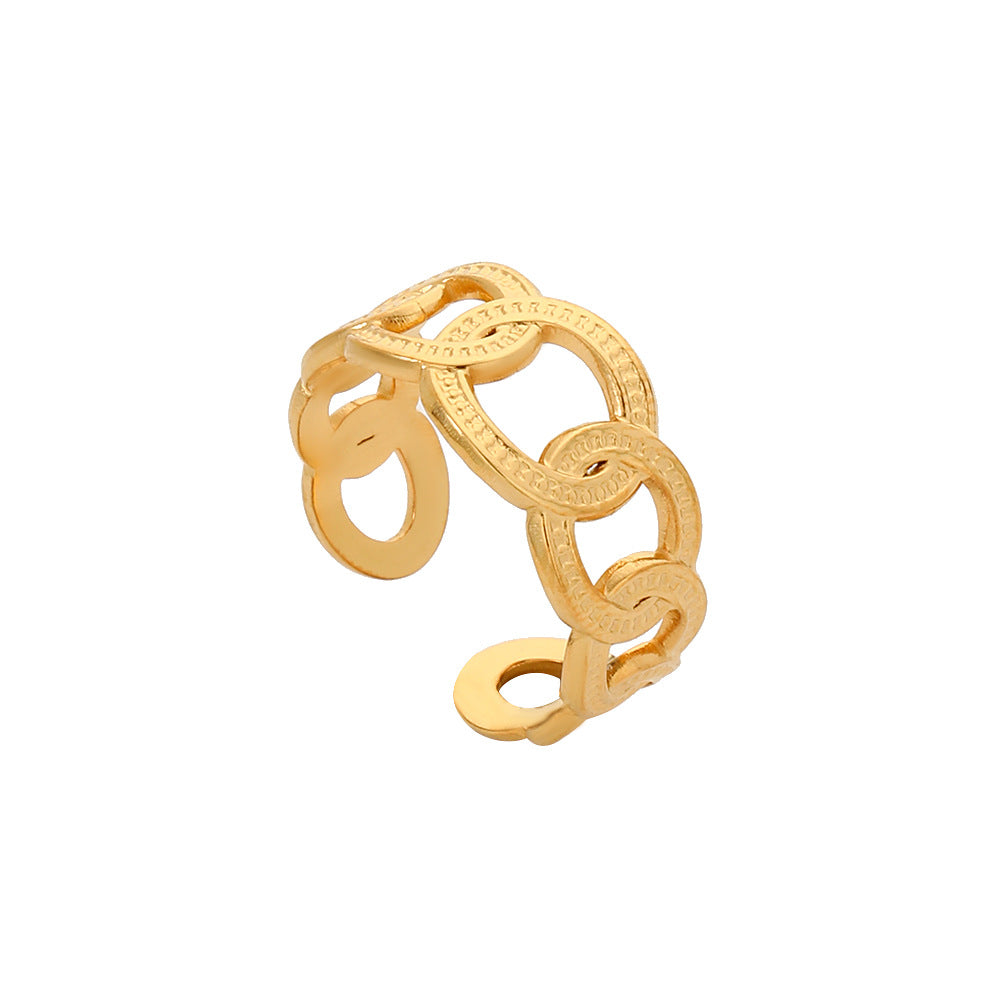 Minimalist Geometric Round Plated Titanium Steel Adjustable Open Ring Unisex