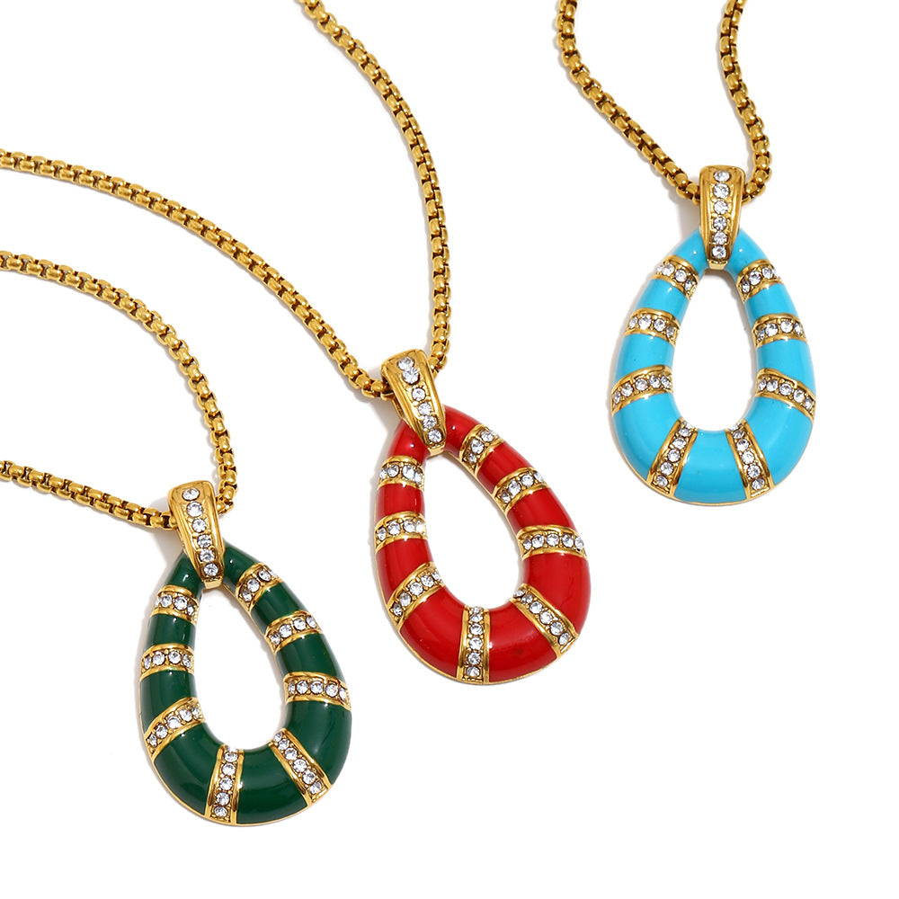 Elegante Collana a Pendente Minimalista Geometrica Retrò Francese in Acciaio Inossidabile Placcato Oro 18K con Dettagli in Smalto da Donna