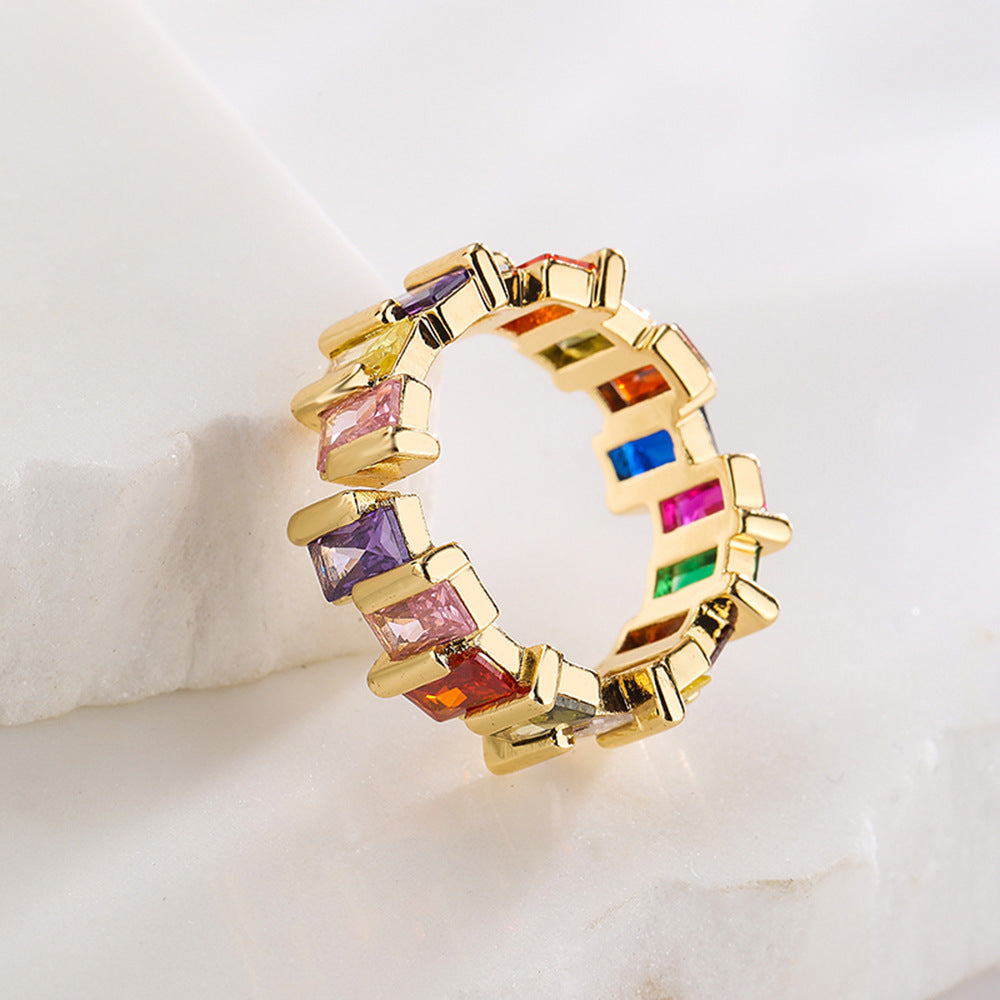 Geometric Open Ring for Women in Copper with 18K Gold Plating and Zircon Inlay