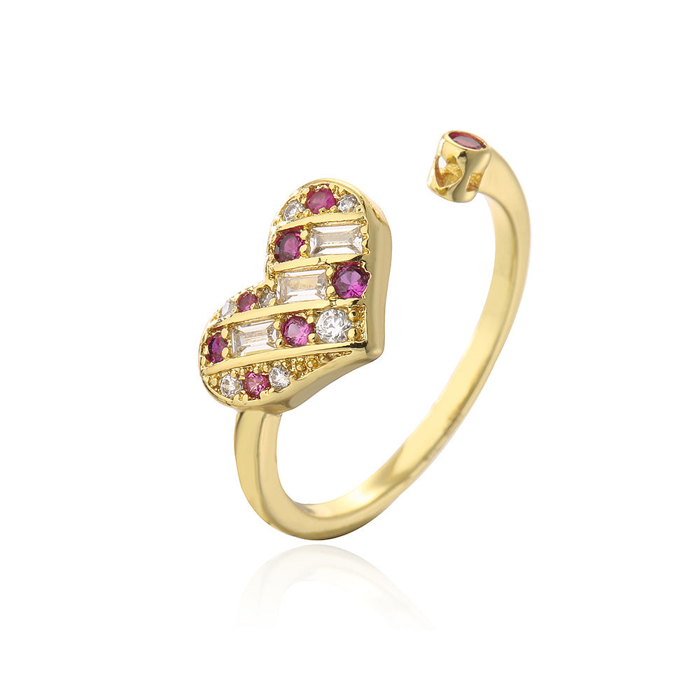 Anello a cuore vuoto geometrico da donna in ottone placcato oro 18K con micro incastonatura a pavé