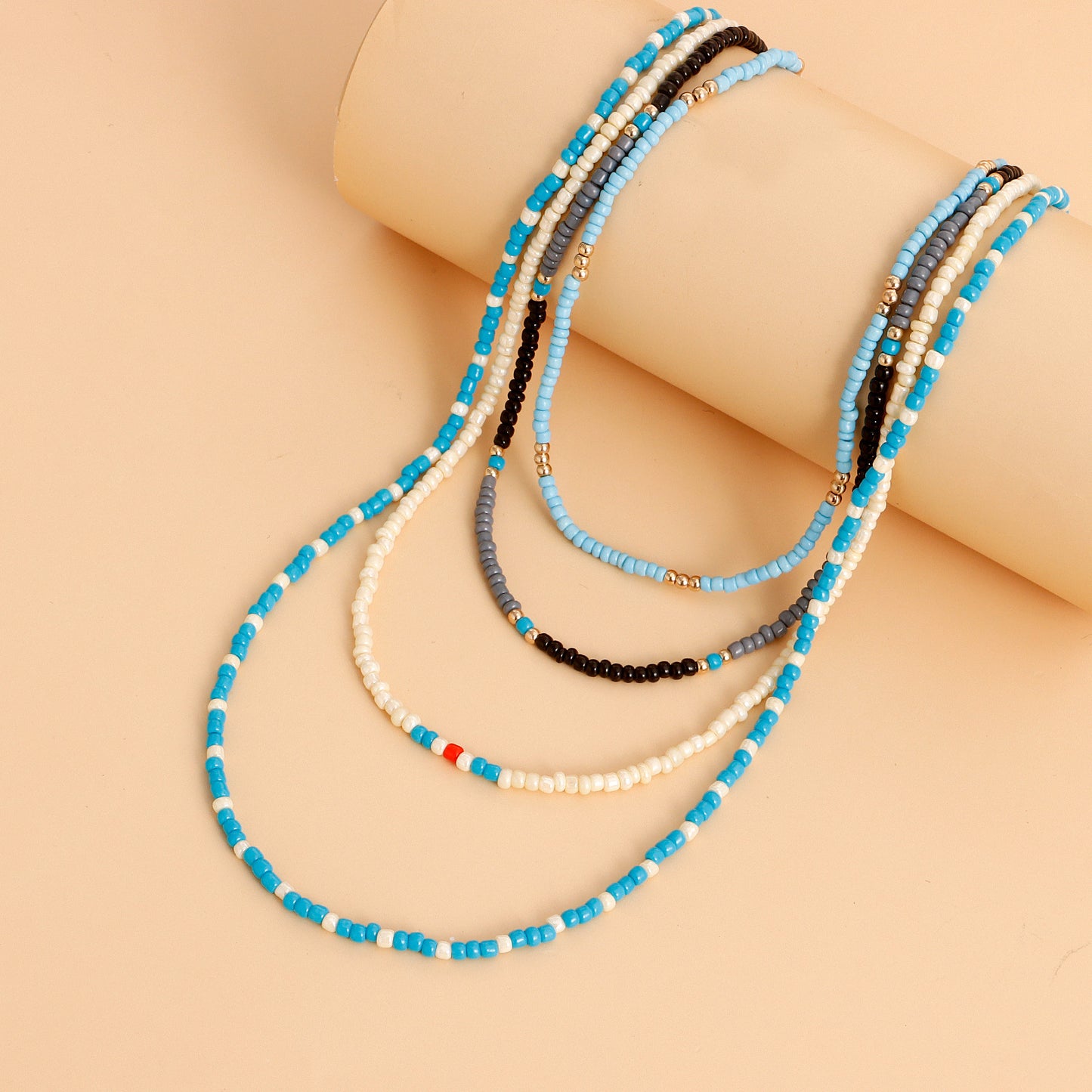 Minimalist French-Style Beaded Choker Necklace for Women with Geometric Shape Alloy Chain and Electroplated Finish