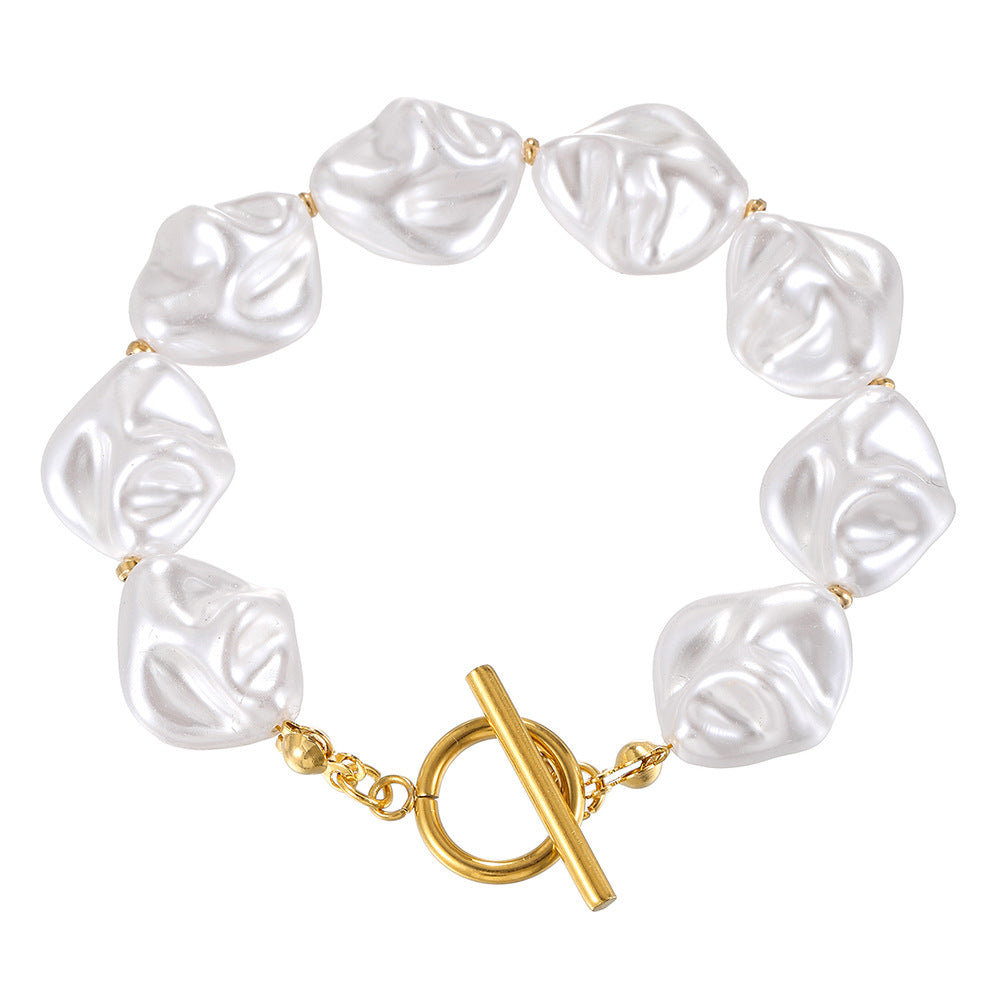 Vintage Elegant Geometric Heart Butterfly Imitation Pearl Bracelet with T-Bar Clasp