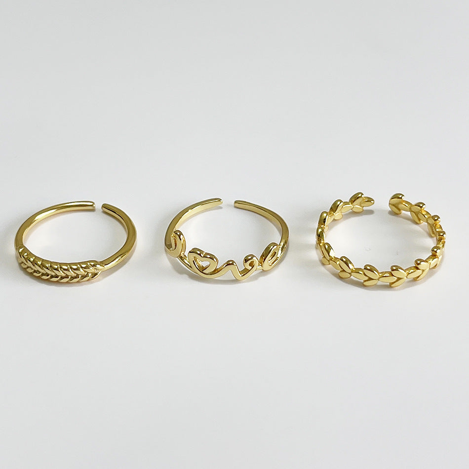 Anillo minimalista de plata de ley 925 con diseño geométrico chapado y estampado floral