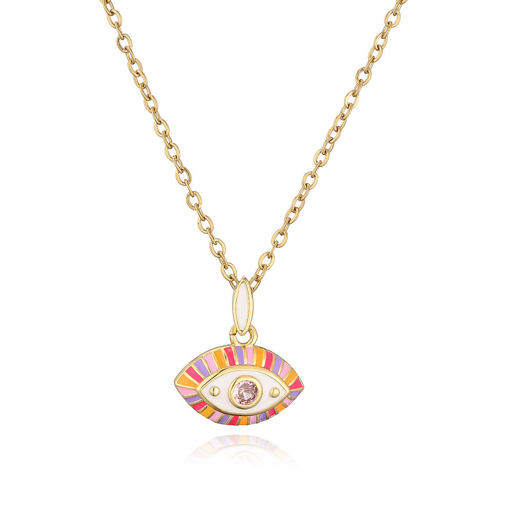 Collana pendente con occhio di Allah in stile bohémien da donna, con base in rame e finitura smaltata a forma geometrica
