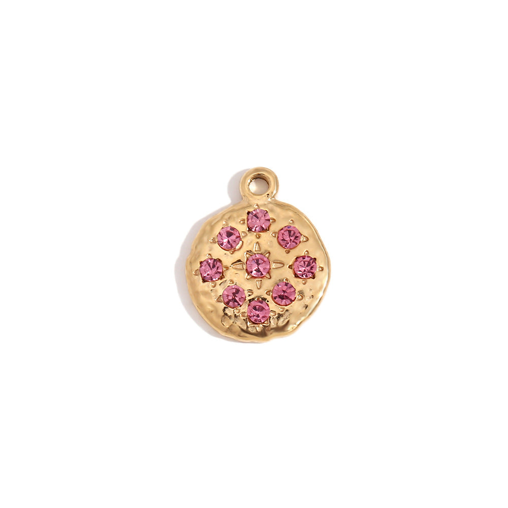Minimalist Geometric Pendant with 14K Gold Plated Stainless Steel Round Heart Shape and Greek Key Pattern for DIY Jewelry Making