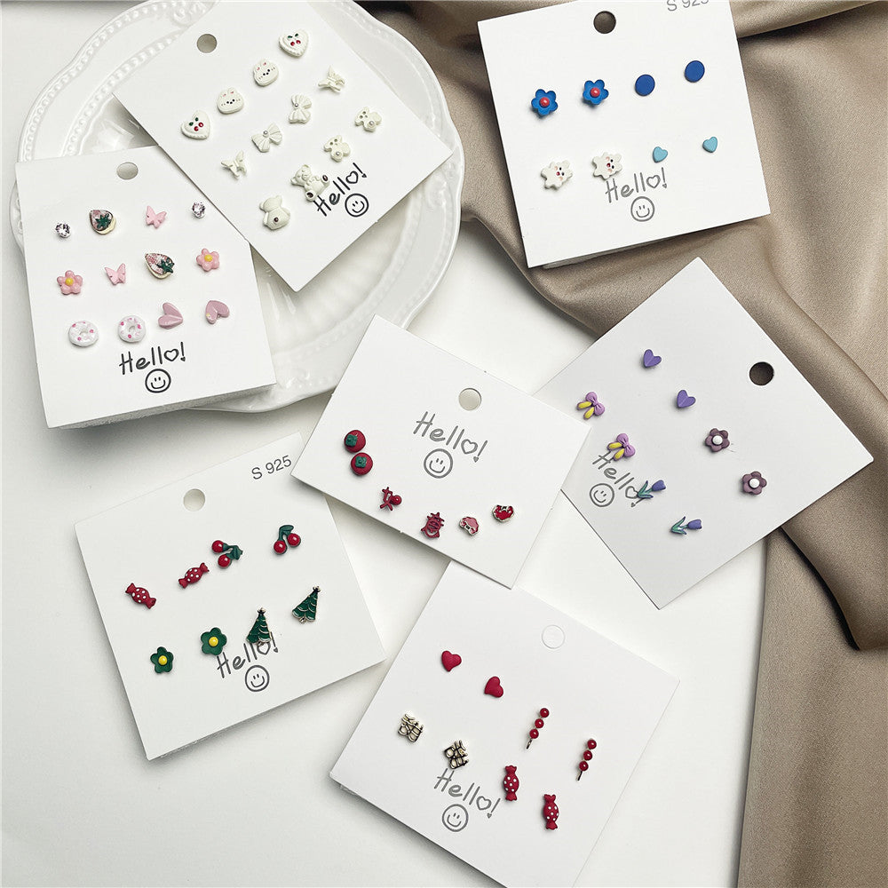 Sweet 925 Sterling Silver Ceramic Drip Oil Heart Fruit Earrings