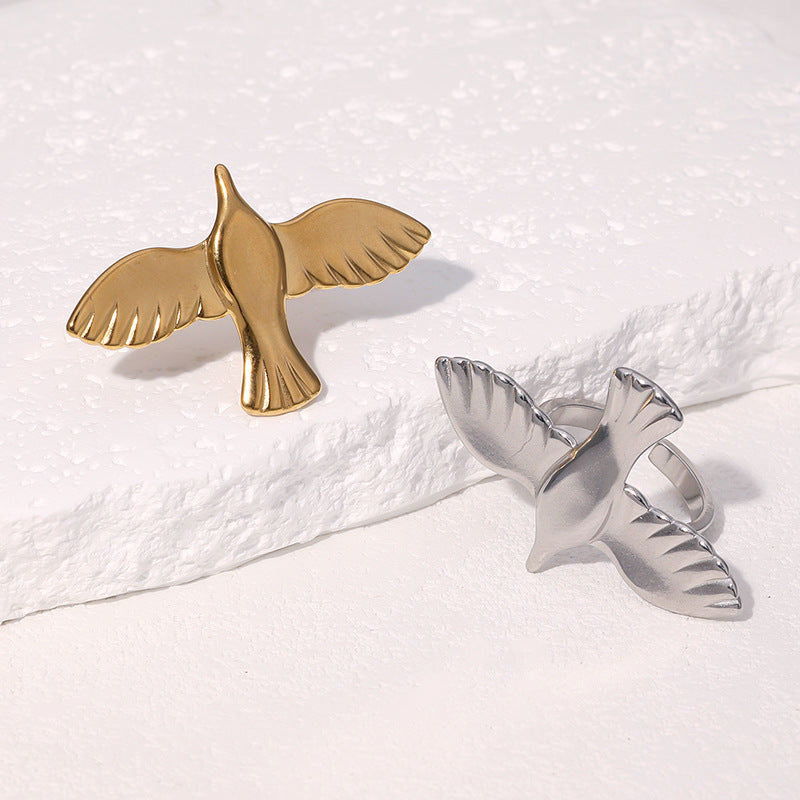 Vintage Minimalist Open Ring 18K Gold Plated Stainless Steel Dove Bird Design for Women
