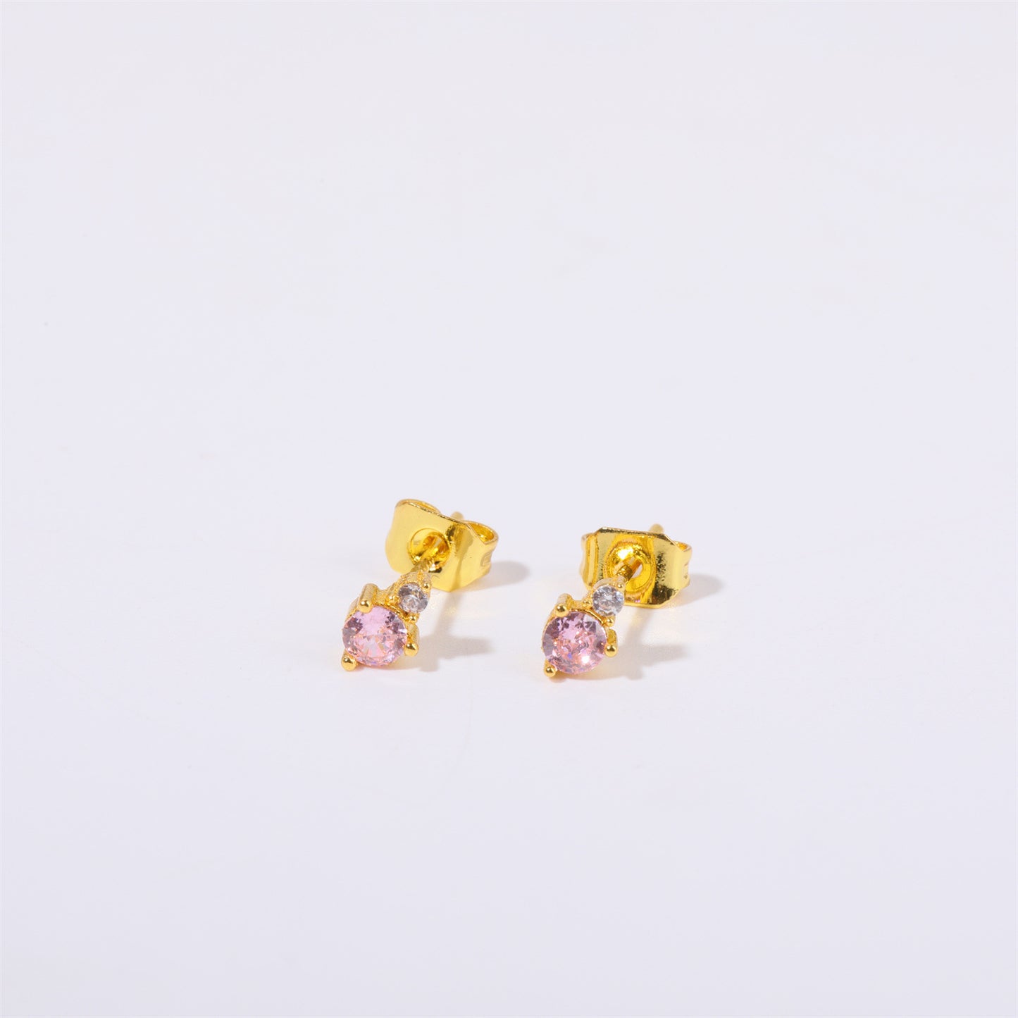 Minimalist Geometric Titanium Steel Gold-Plated Birthstone Stud Earrings with Zircon for December, Stainless Steel Post