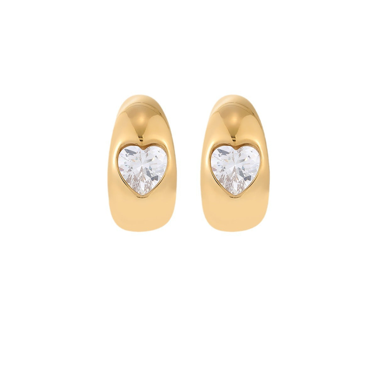 Orecchini a cerchio a forma di cuore in acciaio inossidabile placcato oro 18K con zirconi, stile vintage, da donna