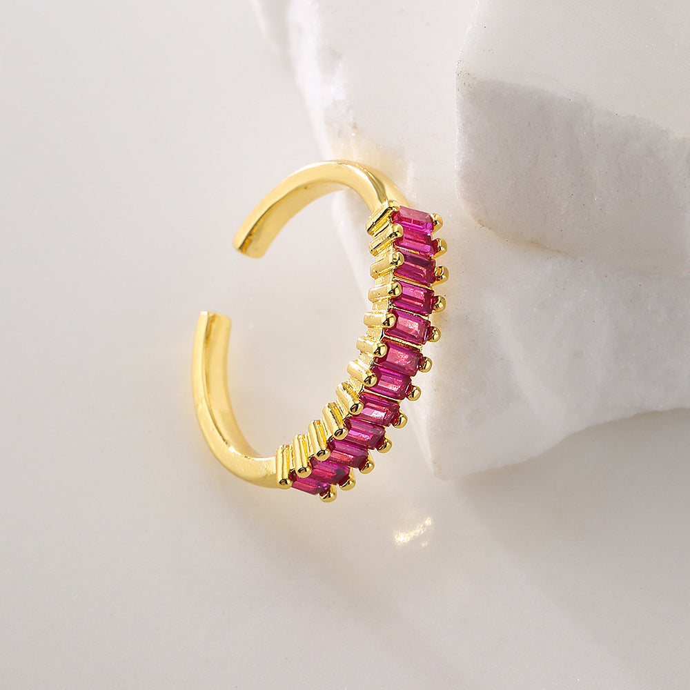 Anello da donna minimalista a T geometrico con intarsio in zirconi cubici e fascia in rame placcato oro