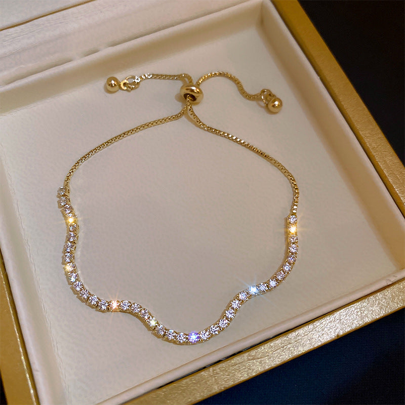 Minimalist Luxury Square Geometric Alloy Bracelet with Cubic Zirconia for Women