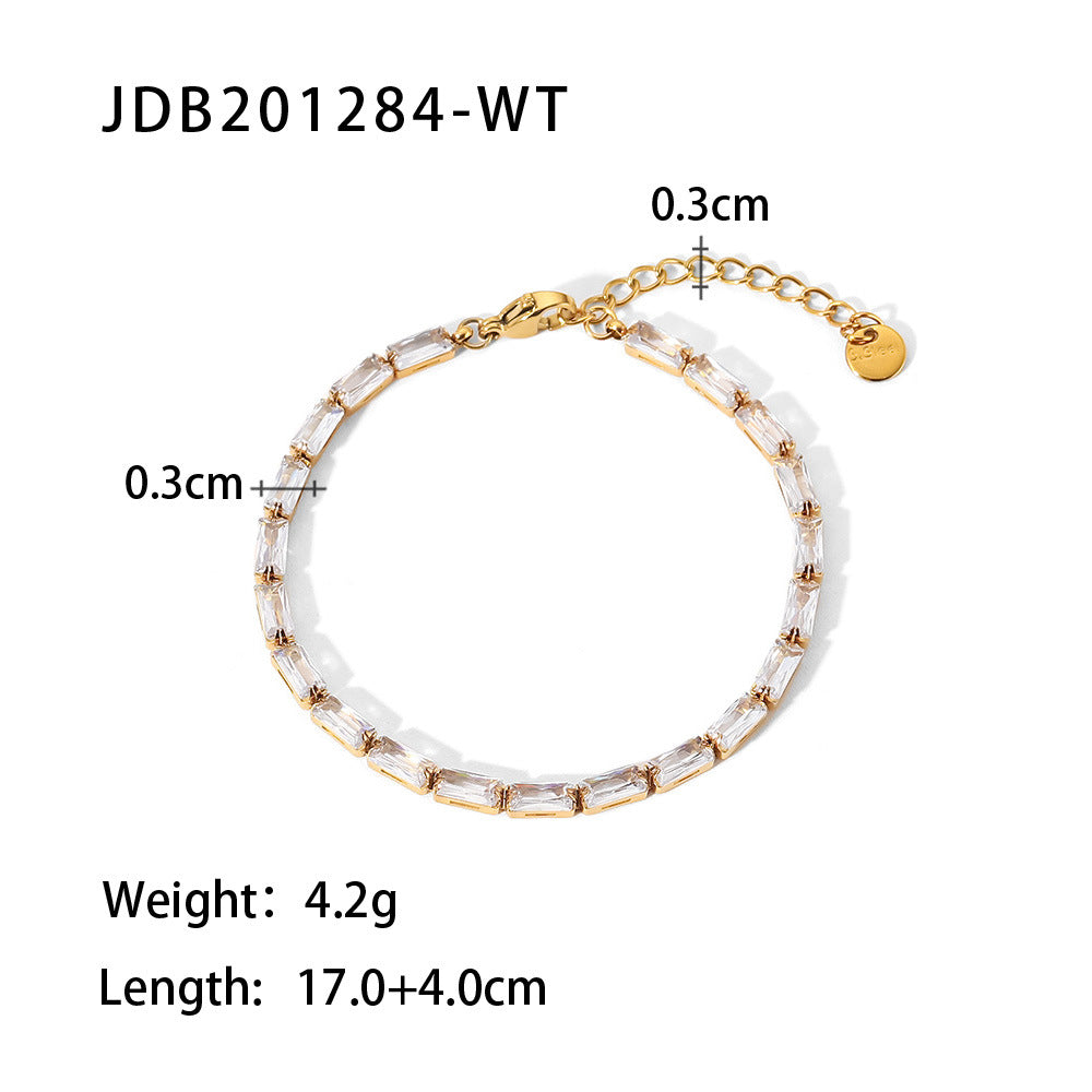 INS Style Geometric Titanium Steel Bracelet with 18K Gold Plating and Zircon Inlay for Women