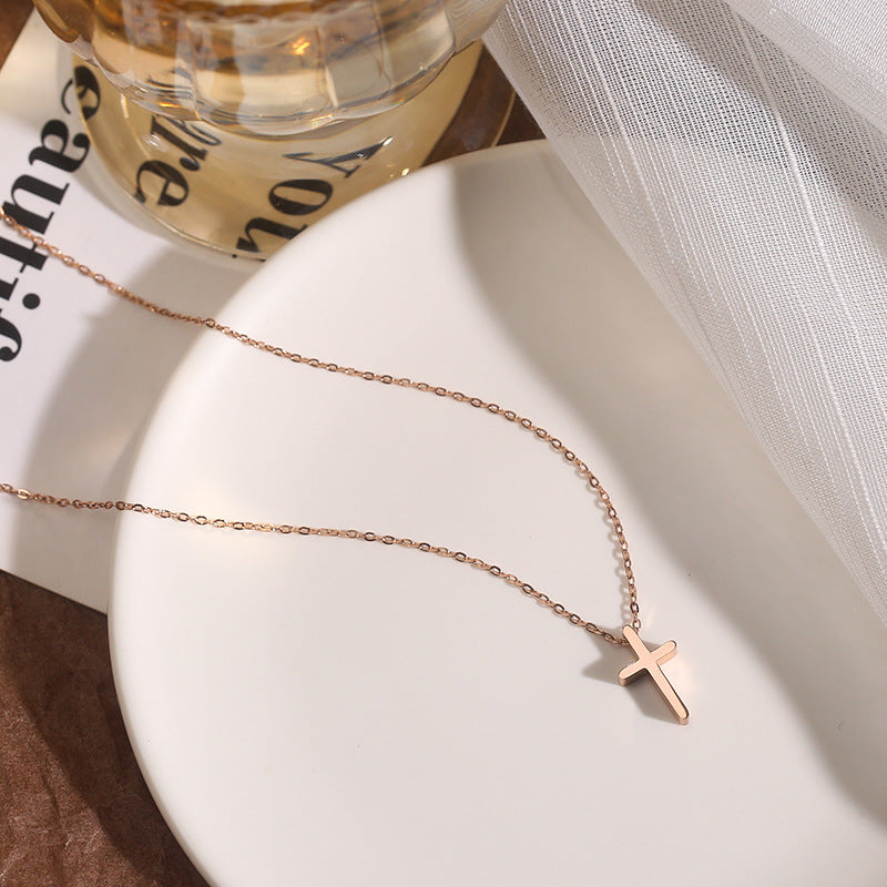 Collana con ciondolo a croce placcato oro 18 carati, design originale, catena a O in acciaio al titanio, gioielli unisex