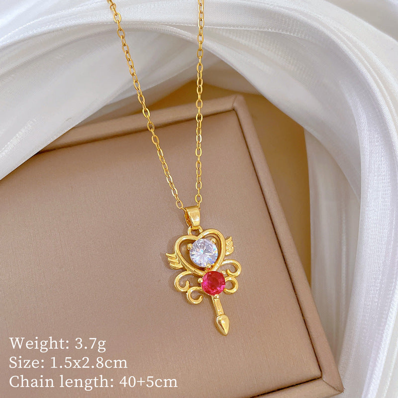 Geometric Style Titanium Steel Necklace with Copper Pendant Plated in Real Gold for Women and Men