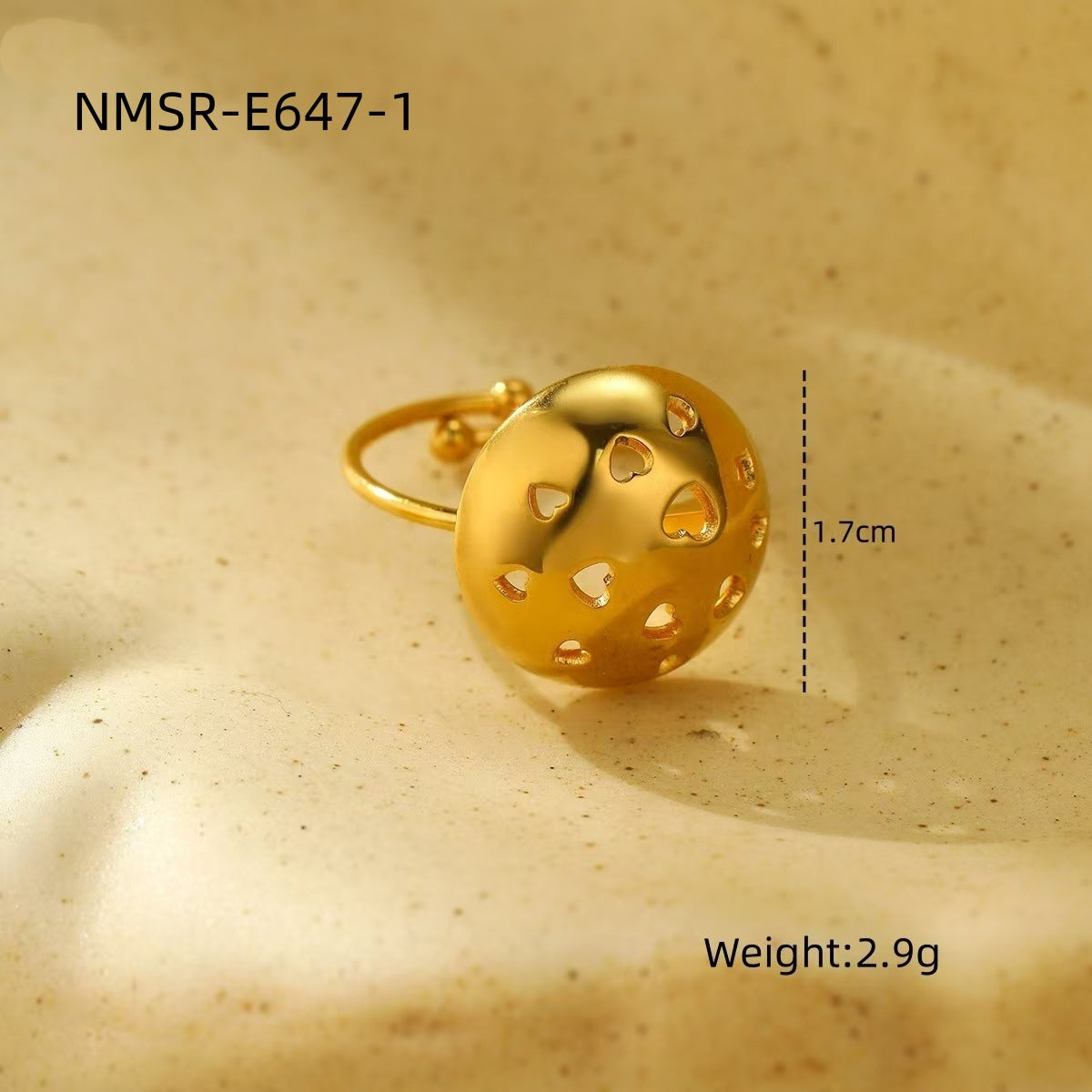 Anello alla moda da donna in acciaio al titanio, a forma di cuore scavato ovale, placcato in oro 18 carati