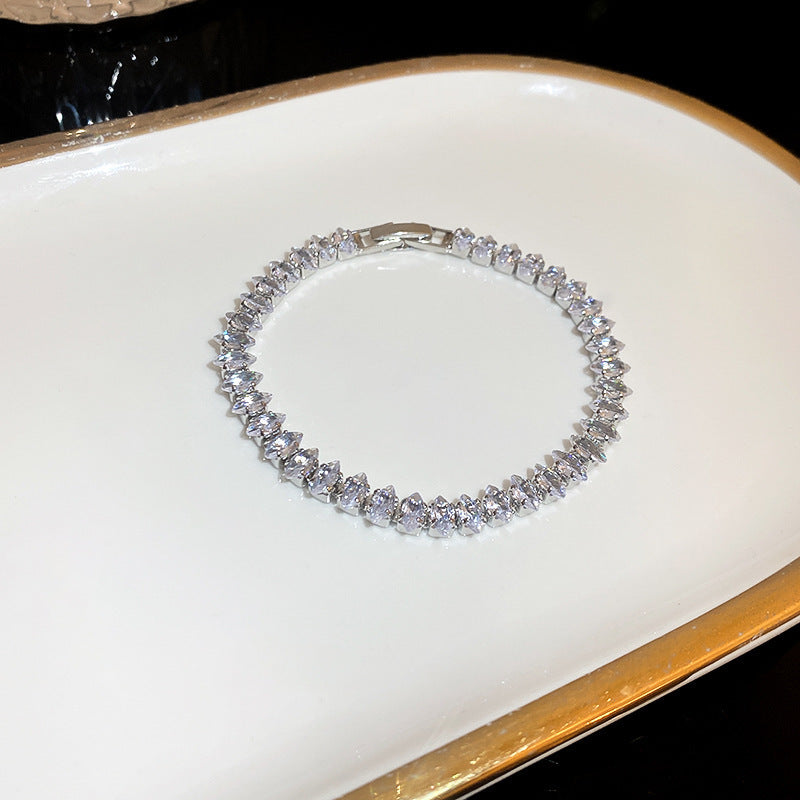 Elegant Geometric Brass Bracelet with Cubic Zirconia Inlay, Adjustable Plated Women's Jewelry