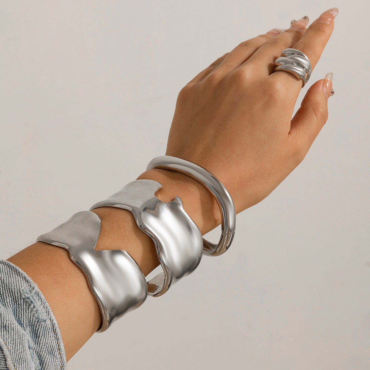 Minimalist Geometric Irregular V-Notch Wide Cuff Bracelet Alloy Plated Bangle