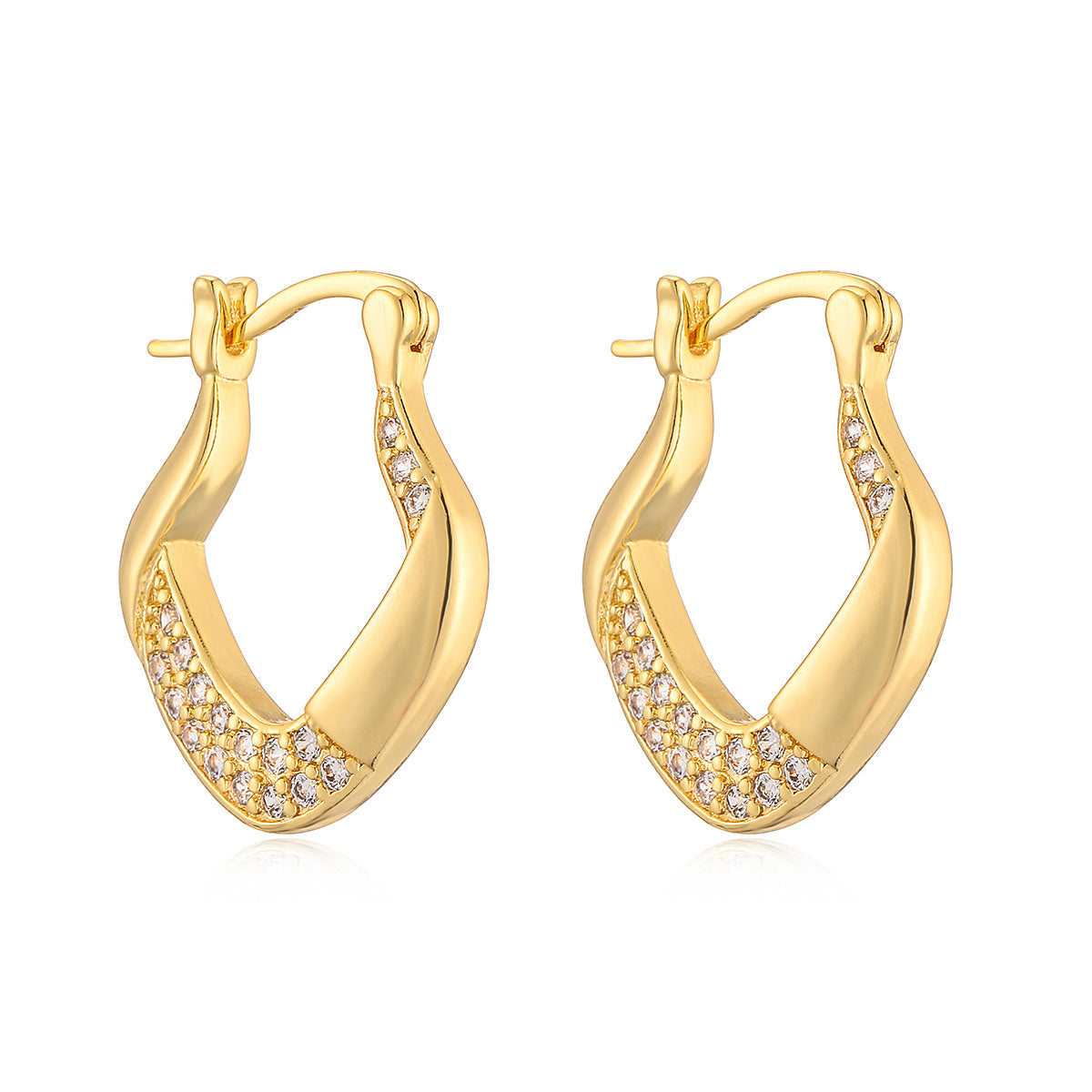 Minimalist Heart-Shaped Copper Earrings with Gold Plating and Micro-Pavé Zirconia for Women