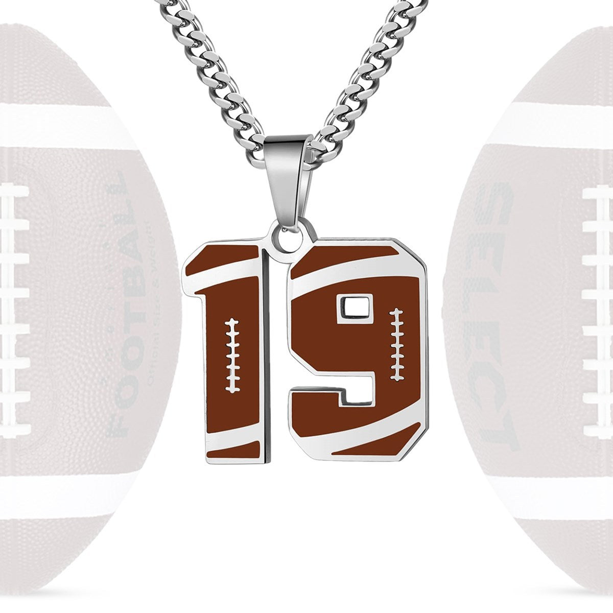 Motivational Football Number Pendant Necklace for Men in Stainless Steel with Polished Finish and Letter/Number Design
