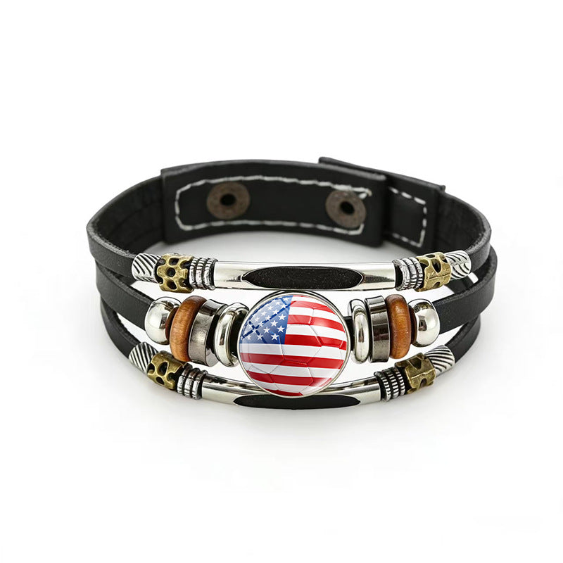 Bracciale unisex vintage in pelle placcata con forme geometriche, multistrato, intrecciato