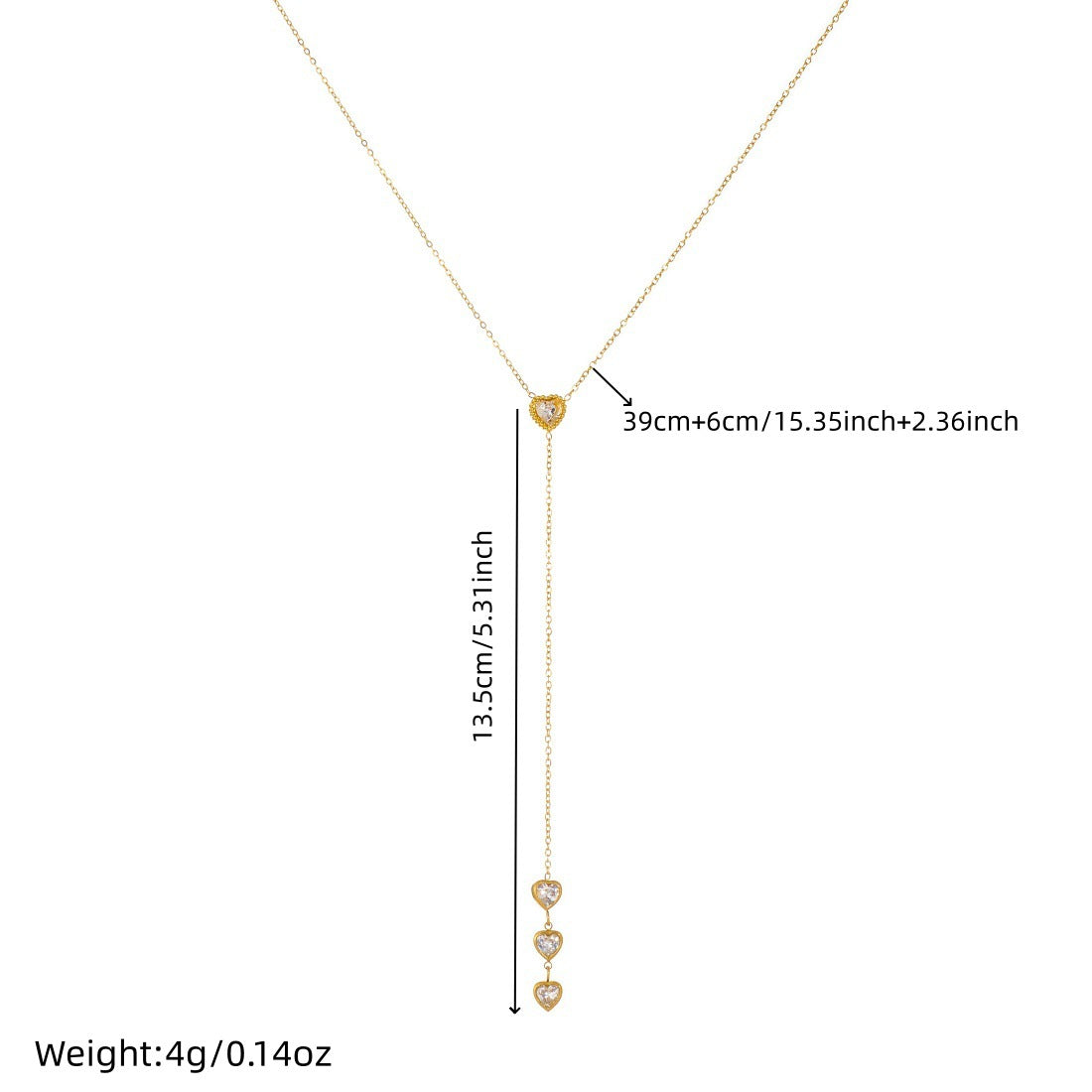 Minimalist Elegant Gold Plated Rhinestone Heart Stainless Steel Necklace with Tassel
