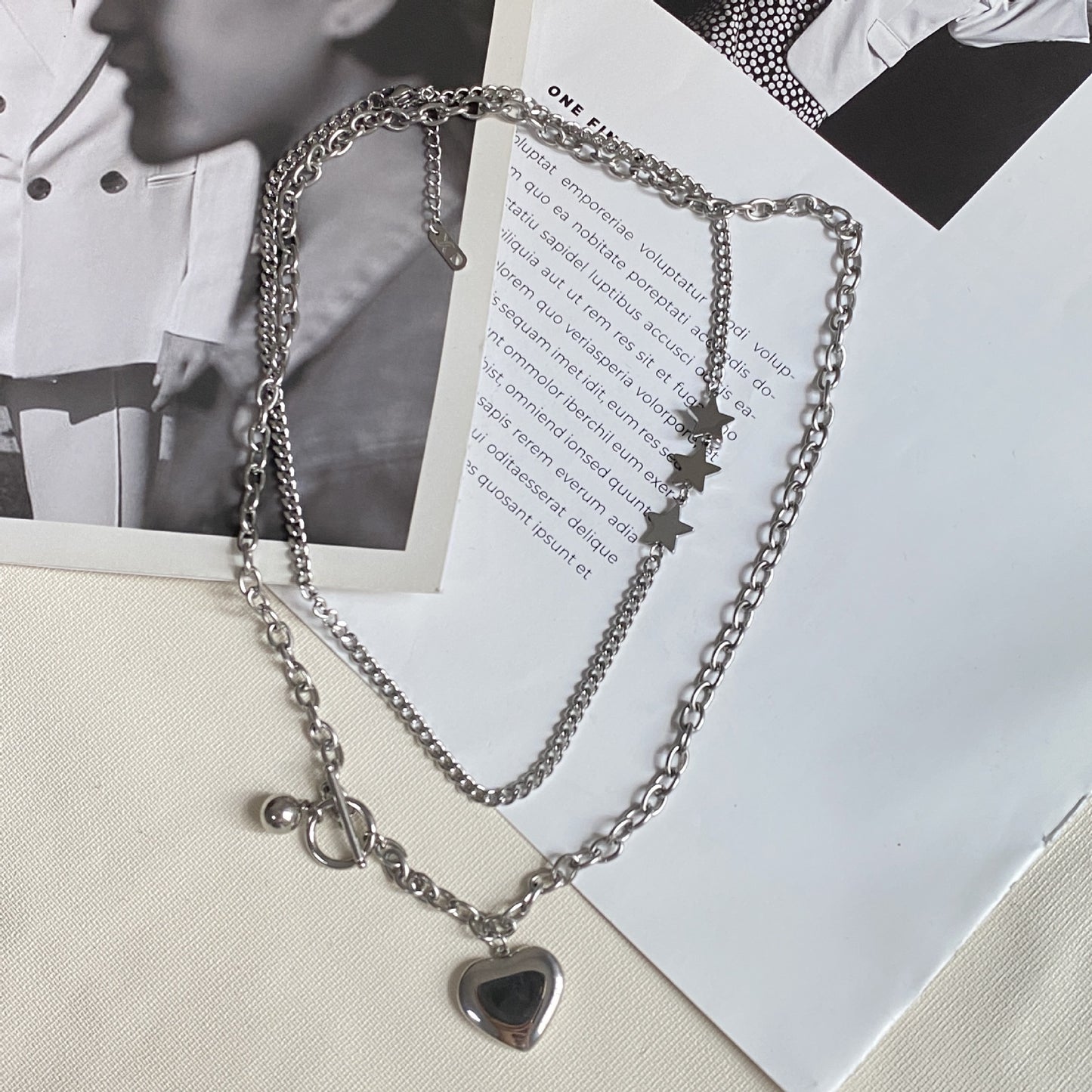 Gold Plated Titanium Steel Double Layer Heart Necklace