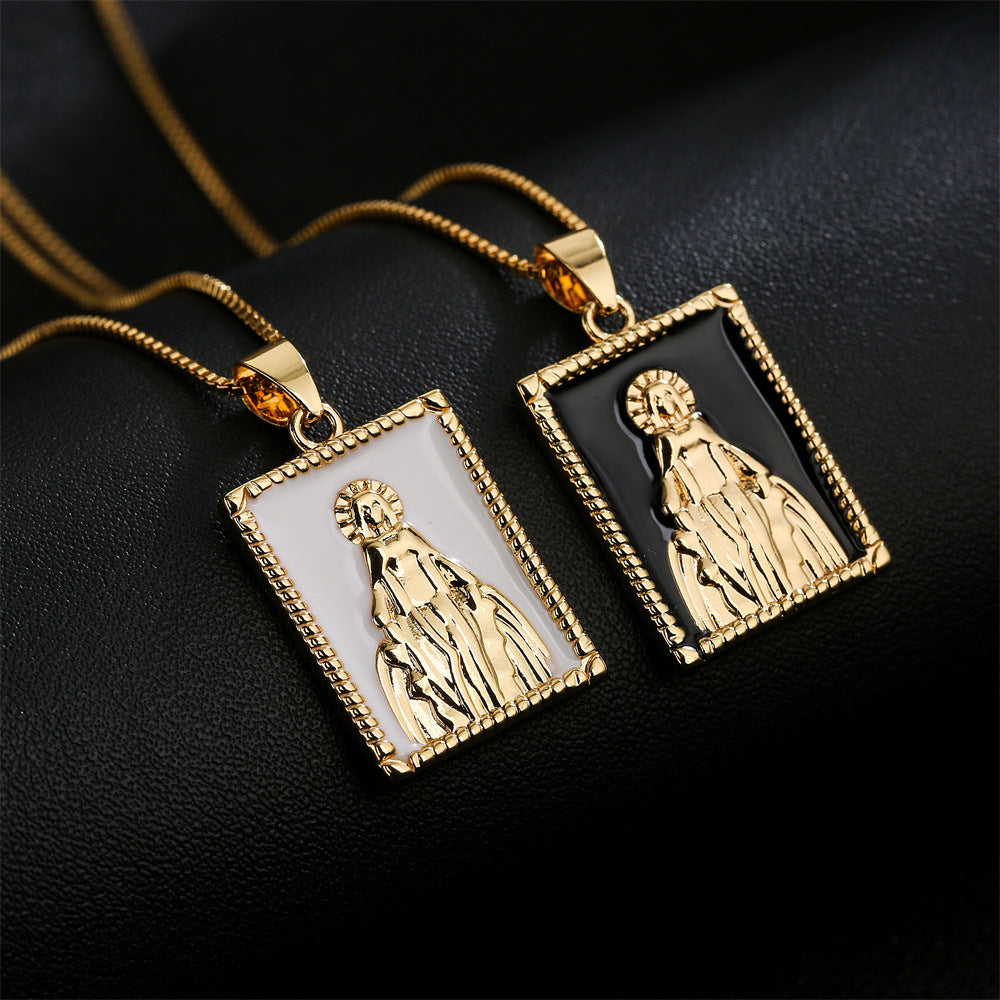 Minimalist Geometric Copper Pendant Necklace with 18K Gold Plating and Enamel Oil Painting Finish