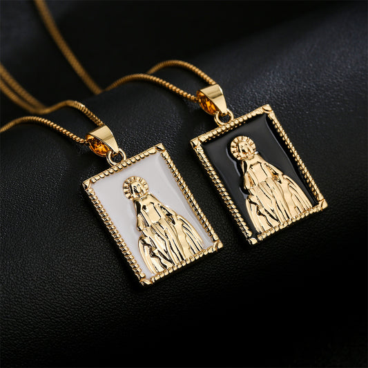 Collar con colgante geométrico minimalista de cobre con baño de oro de 18K y acabado de pintura al óleo esmaltada