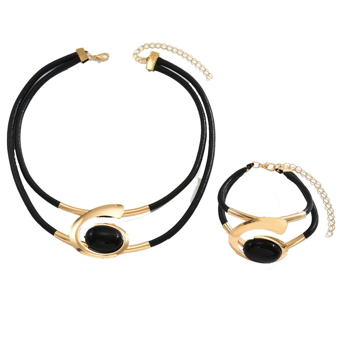 Parure di collana e bracciale da donna in lega in stile geometrico con gemme artificiali placcate in oro intarsiate