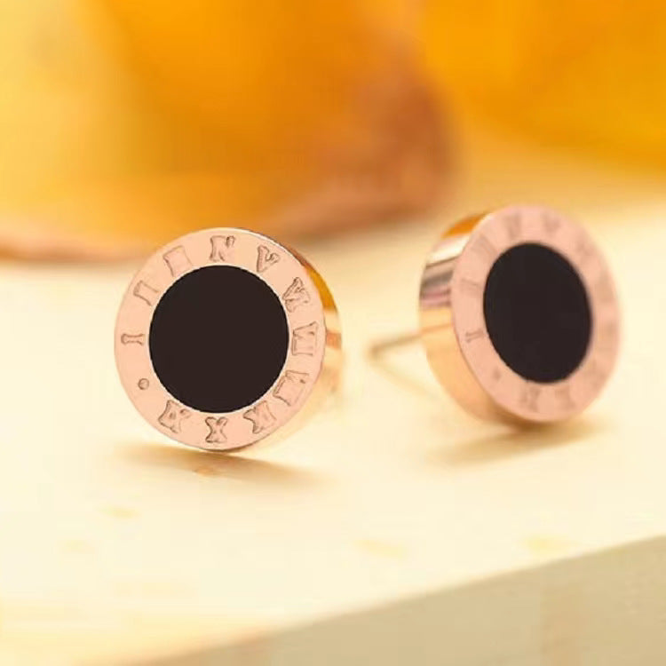 Minimalist Roman Numeral Titanium Steel Stud Earrings for Women with Plated Finish Fashionable Fall Winter Ear Jewelry