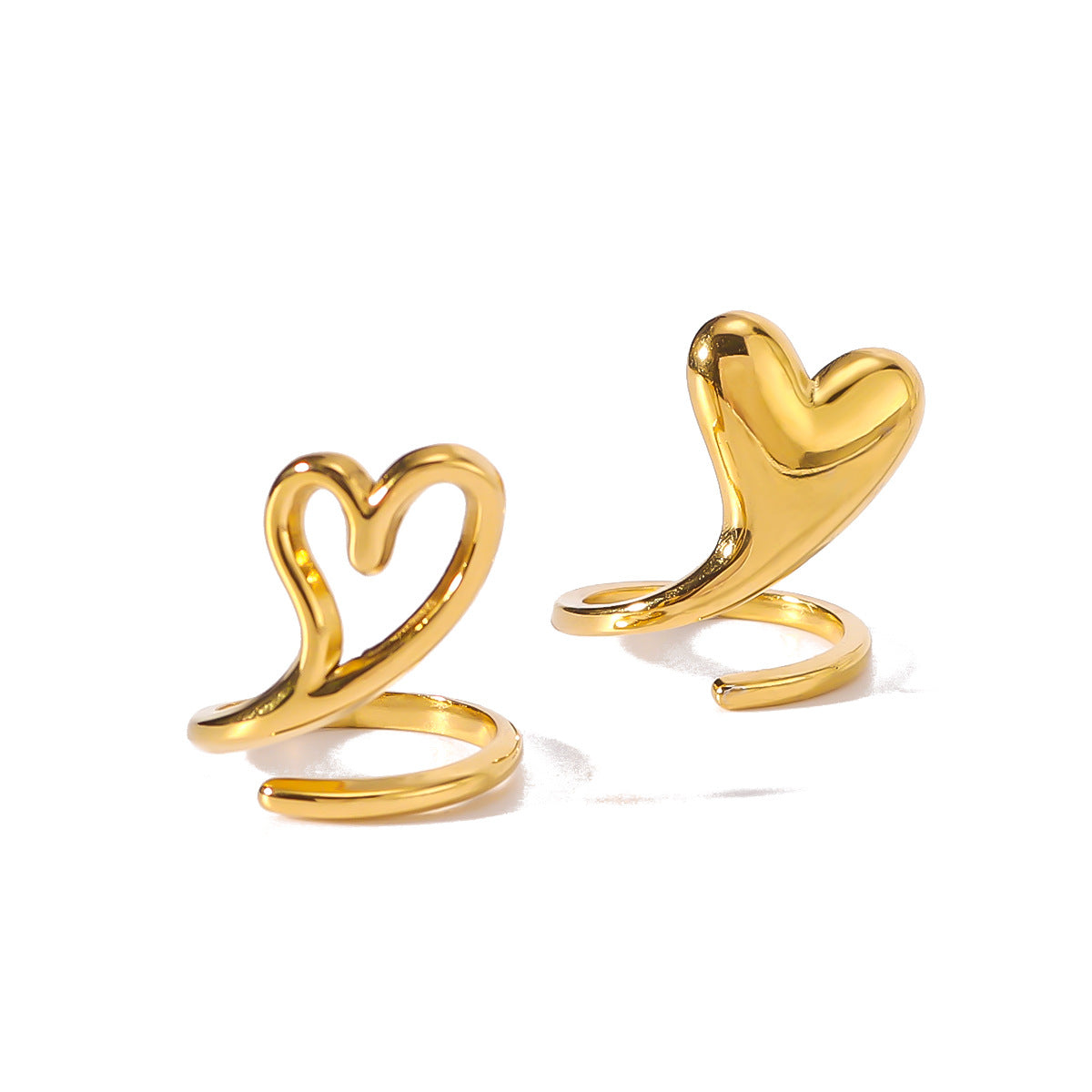 Minimalist Hollow Heart Stainless Steel Ring with 18K Gold Plating for Women and Men